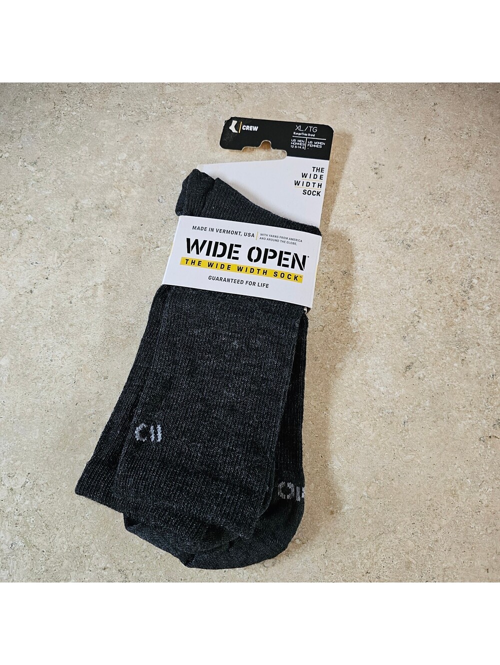 Wide Open Charcoal Crew Socks XL Wide Width Merino Wool Blend